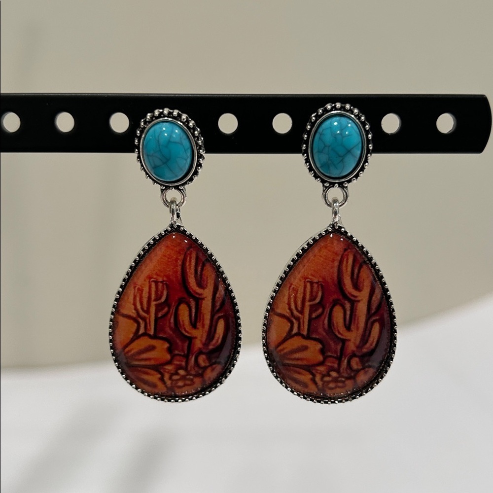 Turquoise and Brown Teardrop Earrings